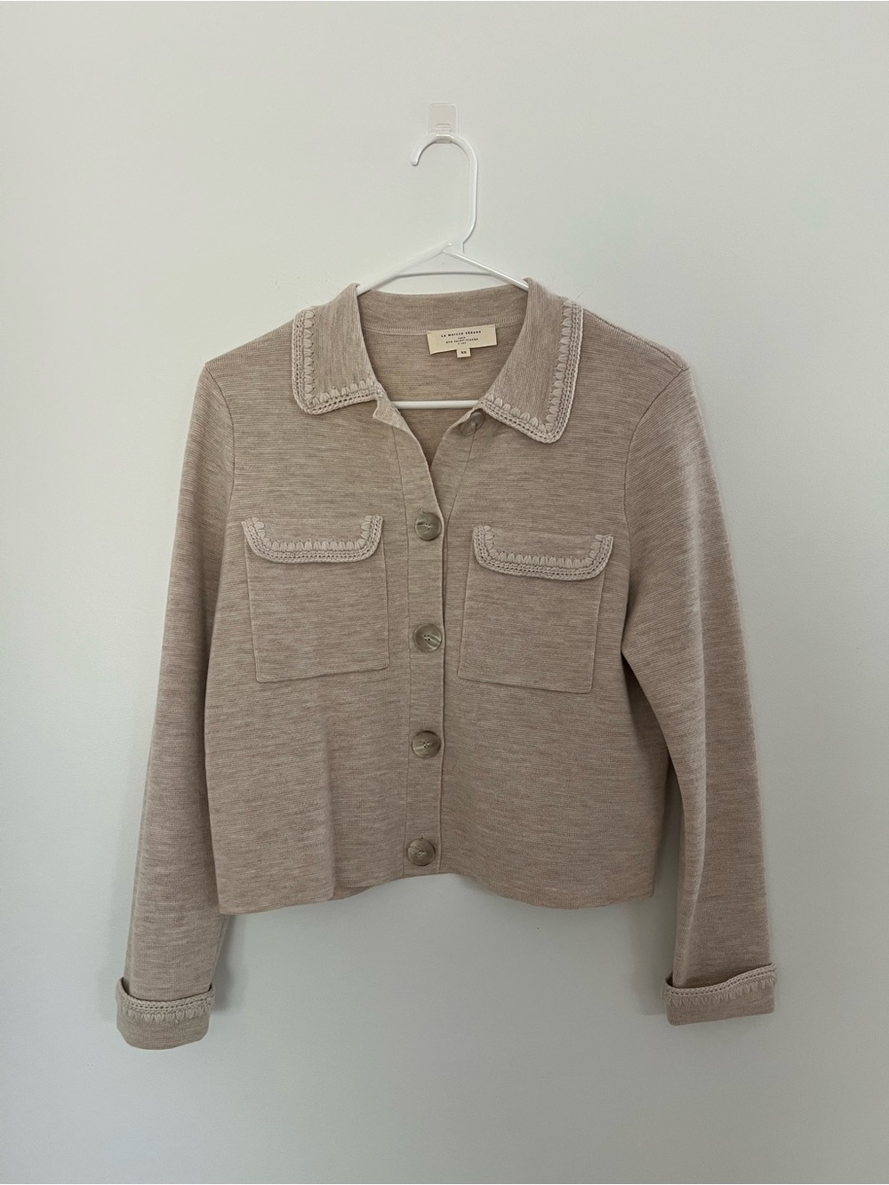 Sezane taupe knit button-front blazer